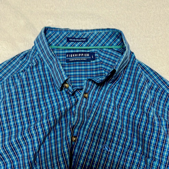 FISHHIPPIE Blue Casual Button Down Shirt with Checkered Pattern - Picture 4 of 8